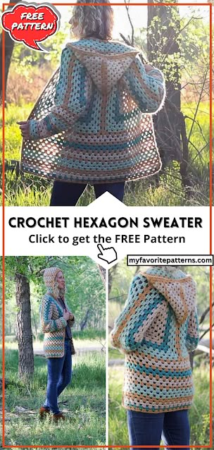 Click the link here to get a Free pattern Free Crochet Hexagon Sweater Pattern This is a pattern to make a cool and cozy sweater called “The Campfire Cardigan” using crochet. It’s made up of hexagons, which are six-sided shapes. The pattern is divided into three parts. In Part 1, you’ll crochet two hexagons that […] Crochet Hexagon Sweater, Hexagon Crochet Cardigan, Campfire Cardigan, Hexagon Sweater, Hexagon Crochet Pattern, Hexagon Cardigan, Hexagon Crochet, Sweater And Cardigan, Make And Do Crew