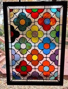 Mid Century Stained Glass Window, 70s Stained Glass Window, Mid Century Modern Stained Glass Window, Stained Glass Sidelights, Stained Glass Patterns Window, Simple Stained Glass Projects, Gallery Glass Ideas Diy, Gallery Glass Patterns, Easy Stained Glass Projects