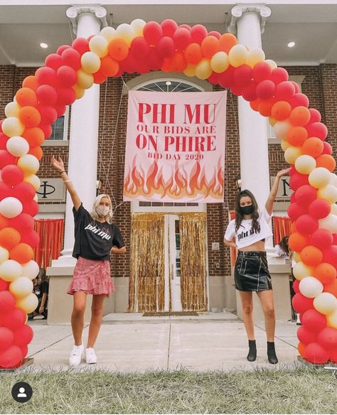 Coming In Hot Bid Day, Gphi Bid Day Themes, Phi Mu Bid Day Themes, Phi Mu Bid Day, Sorority Bid Day Themes, Sorority Work Week, Rush Themes, Recruitment Themes, Sorority Banner