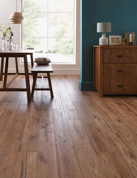 Schreiber Chicheley Oak Laminate Flooring - 1.76 sq m per pack Cheap Laminate Flooring, Cheap Hardwood Floors, Flooring Bedroom, Laminate Flooring Colors, Waterproof Laminate Flooring, Cheap Flooring, Dining Room Decorating, Oak Laminate Flooring, Room Dark