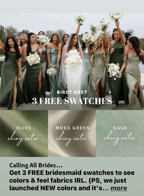 Bridesmaid Dresses Color Palette, Bridesmaid Dress Color Schemes, Dark Green Wedding, Fall Wedding Bridesmaids, Olive Green Weddings, Sage Green Bridesmaid Dress, Green Themed Wedding, Bridesmaid Attire, Green Wedding Colors