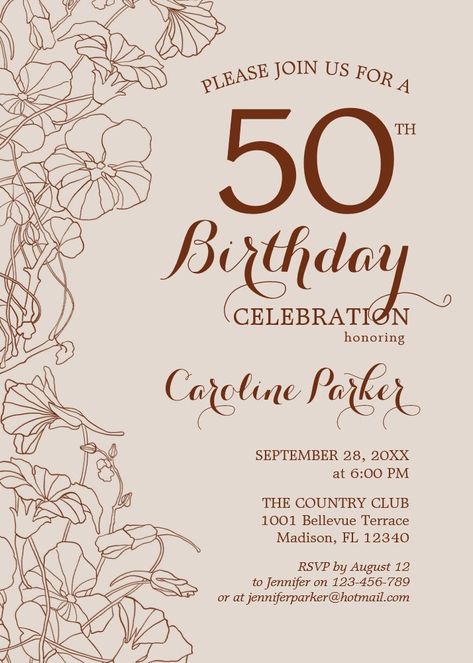 Terracotta Boho Floral 50th Birthday Party Invitation Creative Birthday Invitations, 80th Birthday Party Invitations, Surprise 50th Birthday Party, Surprise 30th Birthday, Elegant Birthday Invitations, Surprise 60th, 60th Birthday Party Invitations, 30th Birthday Party Invitations, 40th Birthday Party Invites