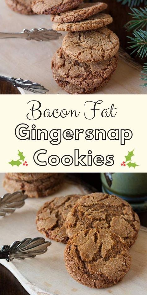 Bacon Fat Gingersnap Cookies - a smoky and spicy twist on a classic Christmas Cookie - crispy on the outside and chewy on the insides and dipped into sugar before baking for that extra crunch #gingersnaps, #christmascookies Gingersnap Cookies Recipe, New Years Dessert Ideas, New Years Desserts, New Years Dessert, Shortbread Bites, Ginger Snap Cookies Recipe, Ginger Snaps Recipe, Easy Christmas Dessert, Christmas Dessert Ideas