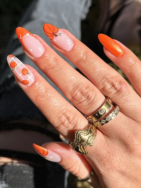 18 Pumpkin Nail Ideas to Try This Fall Gel Nail Trends, Ombre Techniques, Pumpkin Nail Designs, Pumpkin Spice Nails, Pumpkin Nail, Pumpkin Nail Art, Halloween Nail Art Ideas, Halloween Nail Ideas, Thanksgiving Nail Art