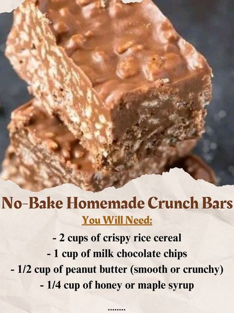 Homemade Crunch Bars, Crunch Bars Recipe, Homemade Bars, Crunch Bars, Cup Of Milk, Crunch Bar, Chocolate Crunch, Crispy Rice, Krispy Treats