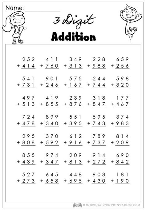 Print these free 3 Digit Addition Worksheetsfor use at home or in school, Solve these addition problems with 3-digit addends. 3 Digit Addition Worksheets Related 3 Digit Addition Worksheets, Three Digit Addition, 3 Digit Addition, Math Practice Worksheets, Math Addition Worksheets, Free Printable Math Worksheets, 3rd Grade Math Worksheets, Math Sheets, Mathematics Worksheets