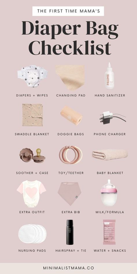 Newborn Diaper Bag Essentials, Newborn Diaper Bag, Bag Essentials List, Mom Necessities, Diaper Bag Checklist, Newborn Checklist, Minimalist Mom, Baby Hospital Bag, Baby Vision