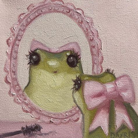 Frog Painting Aesthetic, Animal Widgets, Artistic Wallpaper, Crayon Art, Cute Paintings, Small Canvas Art, Historical Art, Small Canvas, Girly Pictures