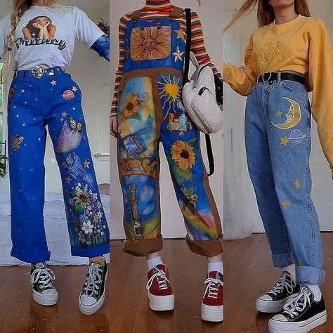 Retro Mom Outfits, Upcycling Ideas Clothes Aesthetic, Artsy Outfits Aesthetic, Sun Aesthetic Outfit, Spacecore Aesthetic Outfit, Arthoe Outfit, Upcycling Clothes Aesthetic, Dopamine Outfits, Artsy Aesthetic Clothes