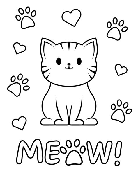 Cat Coloring Sheets Free Printable, Cat Coloring Pages Free Printable, Free Cat Coloring Pages, Baddie Coloring Pages, Cute Cat Coloring Pages, Cat Colouring, Coloring For Toddlers, Kids Colouring Printables, Cartoons Coloring Pages