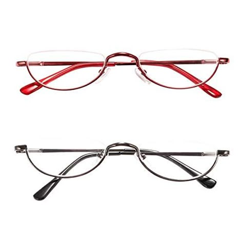 Bottom Half Rim Glasses, Red Reading Glasses, Cute Frames For Glasses, Half Frame Glasses Women, Glasses Without Frame, Half Moon Glasses, Victorian Glasses, Glasses Shapes, Office Glasses