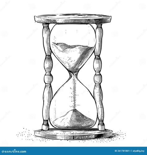 Illustration about Hourglass hand drawn sketch engraving style Vector illustration. Illustration of dial, countdown, style - 261781801 Vintage Hourglass Illustration, Broken Hourglass Sketch, Hour Glass Sketch, Sand Timer Drawing, Hourglass Sketch, Hourglass Illustration, Mori Tattoo, Hourglass Drawing, Memento Mori Tattoo