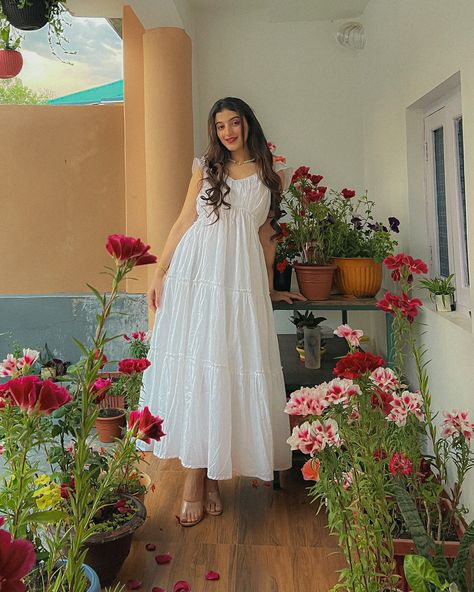 Find this gorgeous princess looking dress from our latest SADABAHAAR collection its a must have outfit in your wardrobe 🛍️ @shiphalirana she looks absolute fairy in our PRINCESS COTTON DRESS! SHOP NOW🛍️ [Sundress, cotton dress for summer, maxi dress, vacation outfit ideas, holiday outfit inspo] #sajilo_official #dress #fashion #style #ootd #dresses #outfit #onlineshopping #instagood #instafashion #beauty #fashionblogger #dresses #partyweardresses #designerdresses #sale #newcollection #su... Maxi Dress Ideas Indian, Photoshoot In Long Dress, Long Maxi Dress Poses, Maxi Dress Photoshoot Poses, Long Sundress Outfit Summer, Poses For Maxi Dress, Cute Summer Outfits Vacation, Photo Poses Long Dress, Dress For Vacation Outfit Ideas