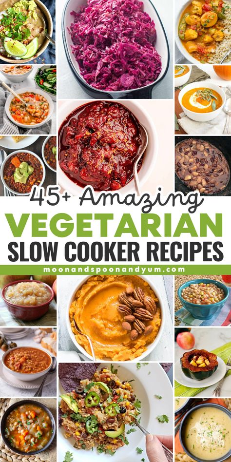 Explore over 45 incredible vegetarian slow cooker recipes perfect for busy home cooks seeking delicious, hassle-free meals. From hearty stews to fresh, vibrant dishes, find your next favorite meal that’s both healthy and satisfying! Slow Cooker Meal Recipes, Crockpot Vegetarian Recipes, Crockpot Vegetarian, Green Tahini, Vegetarian Slow Cooker, Vegetarian Slow Cooker Recipes, Vegetable Bowls, Slow Cooker Meal, Jackfruit Recipes