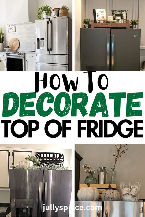 top of fridge decor ideas Farmhouse Decor On Top Of Fridge, Ideas For Above The Fridge, Decorations For Top Of Fridge, Farmhouse Refrigerator Decor, Ideas For On Top Of Fridge, Farmhouse Decor For Top Of Refrigerator, Top Of Fridge Decor Ideas Boho, Decor For Above Fridge, Decorating Above The Fridge