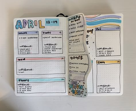 April Weekly Spread, Weekly Spread Bullet Journal, Bujo Themes, Bullet Journal Work, School Journal, Creating A Bullet Journal, Bullet Journal Ideas Templates, Bullet Journal Notes, Journal Design Ideas