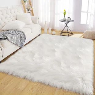 Wayfair | Shag White Area Rugs You'll Love in 2023 Living Room Tv Fireplace Wall, Living Room White And Grey, Tv Fireplace Wall, White Fluffy Rug, White Fur Rug, White Faux Fur Rug, Luxury Room Decor, Preppy House, Office Styling