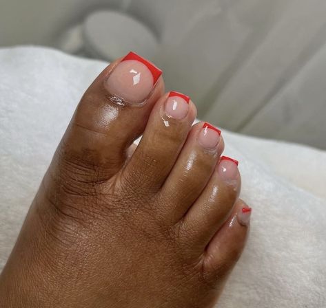 Red French Toe Nails, Red French Tip Nails Toes, Red French Pedicure, Red French Tip Pedicure, Red French Tip Toe Nails, Red French Tip Toes, Red Frenchies, French Tip Pedicure, French Toe Nails