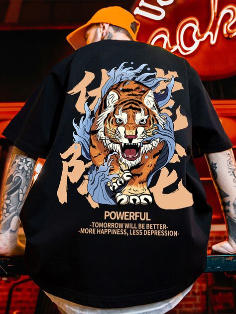 Men's Graphic Tee, Baggy Street Style Men, Street Wear Tshirt, Graphic Tee Shirt, Men Graphic Tees, Animal Shirt Design, T-shirt Print Design, Tiger Shirt, Shirt Print Design