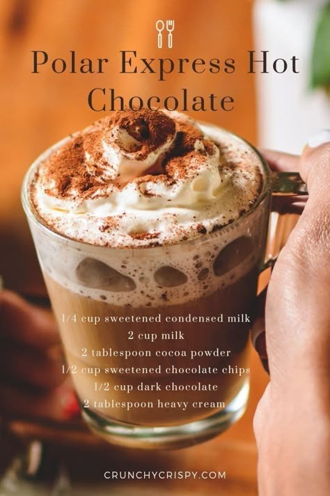 Polar Express Hot Chocolate Recipe, Polar Express Hot Chocolate, Hot Drinks Recipes, Hot Cocoa Recipe, Hot Chocolate Drinks, Cocoa Recipes, Chocolate Drink, Hot Chocolate Recipe, Hot Chocolate Bar