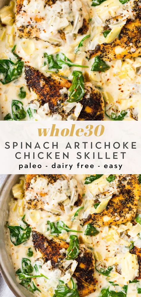 Paleo Bowls, Artichoke Sauce, Chicken Delight, Autoimmune Recipes, Spinach Artichoke Chicken, Seared Chicken Breast, Seared Chicken, Whole30 Keto, Chicken Skillet