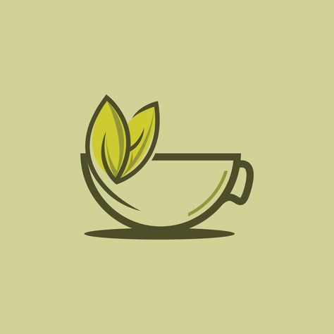 Tea Logo Design Ideas, Logo Herbal, Tea Cup Logo, Mug Logo, Herbal Drink, Green Tea Cup, Drink Logo, Tea Logo, Green Tea Cups