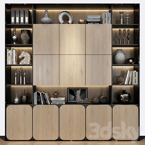 Cabinet Furniture | 0435 - Rack - 3D Models - 3DSKY Wall Storage For Office, Office Cabinets Design, Office Cabinet Design Modern, Office Cabinet Wall, Book Shelf Design Modern, Bookshelf Design Minimalist, Crockery Display Unit, Book Cabinet Design, Display Cabinet Design Modern