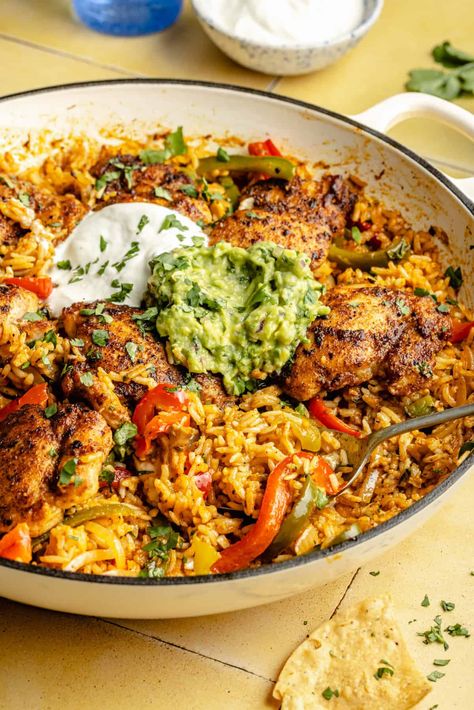 This Chicken and Rice Taco Skillet is a weeknight hero in my house and I know it will be in yours too! So much flavor in one skillet. Taco Skillet, Defined Dish, Baked Turkey, Chicken And Rice, One Pot Meals, Turkey Recipes, Dinner Time, What's For Dinner, Chicken Dinner