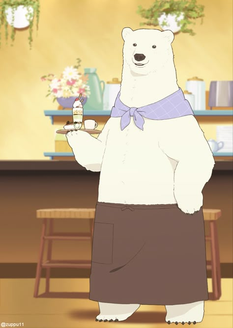 Polar Bear Cafe, Bear Character Design, Shirokuma Cafe, Spooky Love, We Bare Bears Wallpapers, Cafe Aesthetic, Bear Character, Ice Bears, Animal Groups