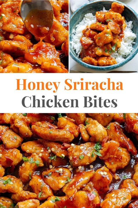 Baked honey sriracha chicken bites are crispy and glazed in the most delicious sweet and spicy sauce. This recipe is SO easy, you’ll be making it over and over again. Serve the chicken over regular rice, cauliflower rice, with noodles or in an Asian salad. via @irena_macri Baked Honey Sriracha Chicken, Rice With Noodles, Chicken Rice Balls, Honey Siracha Chicken, Honey Chicken Breast, Spicy Chicken Bites, Sweet Spicy Sauce, Chicken Mayo, Rice Cauliflower