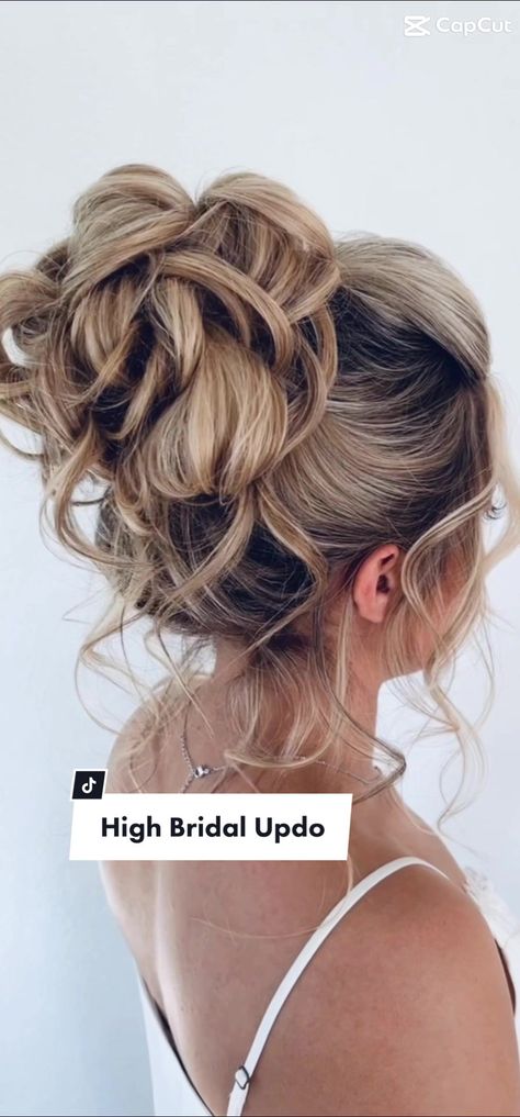 Boho Wedding Updo Messy Buns, High Volume Updo Wedding, Medium Length Bridal Hair Updo, Loose High Updo Wedding, Beautiful Updos For Long Hair, Boho Up Do, Updo Hairstyles Bridal, Wedding Hairstyles High Updo, Bride High Updo Hairstyles