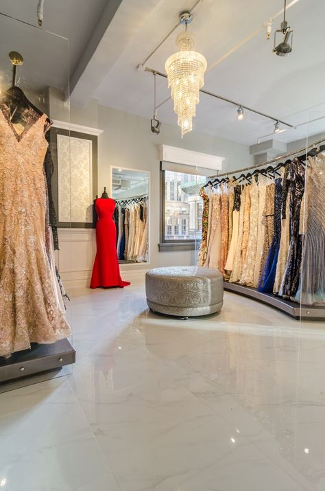 Prom Store Interior, Rental Dresses Store, Dress Store Design, Dress Boutique Interior Design, Dress Shop Design, Modern Vietnamese Wedding, Luxury Boutique Interior, Dress Showroom, Fifth Avenue Nyc