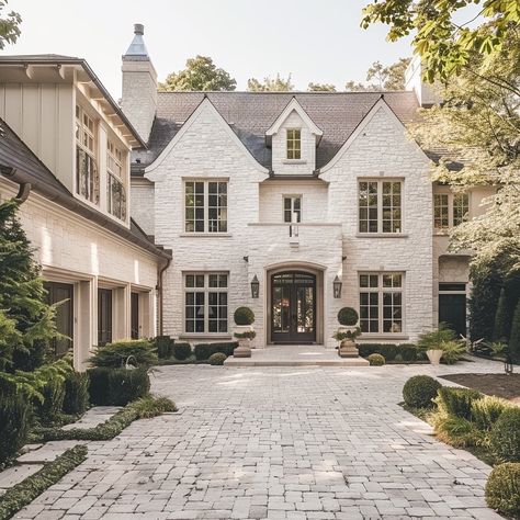 Exteriors are just as important as the interior! These are some elevations I created with AI. Which one is the most your style?⁠ ⁠ Follow @sentenachouseinteriors for more⁠ ⁠ Arizona Interior Designer, Interior Designer Phoenix, Home Remodel #homerenovation #bathroomrenovation #interiordesign ⁠ Classic Brick House Exterior, French Home Exterior European Style, Traditional Brick House Exterior, French Inspired Home Exterior, House Exterior With Garage, French Homes Exterior, French Colonial Homes Exterior, Charleston Style Home Interior, 2024 Home Trends