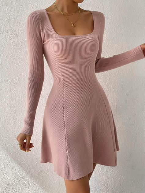 Knitted Jumper Dress, Aline Dress, Sweater Dresses, Sweater Dress Women, Women Sweater, Ribbed Knit Sweater, Knit Sweater Dress, Mode Inspiration, Jumper Dress