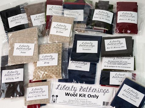 Moda Liberty Gatherings Primitive Gatherings BOM Wool Patriotic Kit #ModaFabrics Gingham Quilt, Mill Hill Beads, Rose Quilt, Quilting Notions, Perforated Paper, Applique Kit, Primitive Gatherings, Cross Stitch Supplies, Fabric For Sale