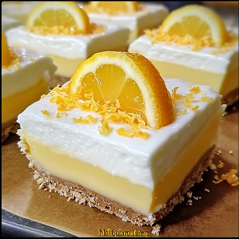 No-Bake Lemon Cheesecake Bars: A Refreshing, Easy Dessert - MmmRecipes : Easy and Delicious Recipes Lemon Cheesecake Squares, No Bake Lemon Cheesecake Recipes, No Bake Lemon Desserts, No Bake Lemon Cheesecake Bars, Easy No Bake Lemon Cheesecake, No Bake Lemon, Individual Cheesecakes, Dessert Squares, Lemon Cheesecake Recipes