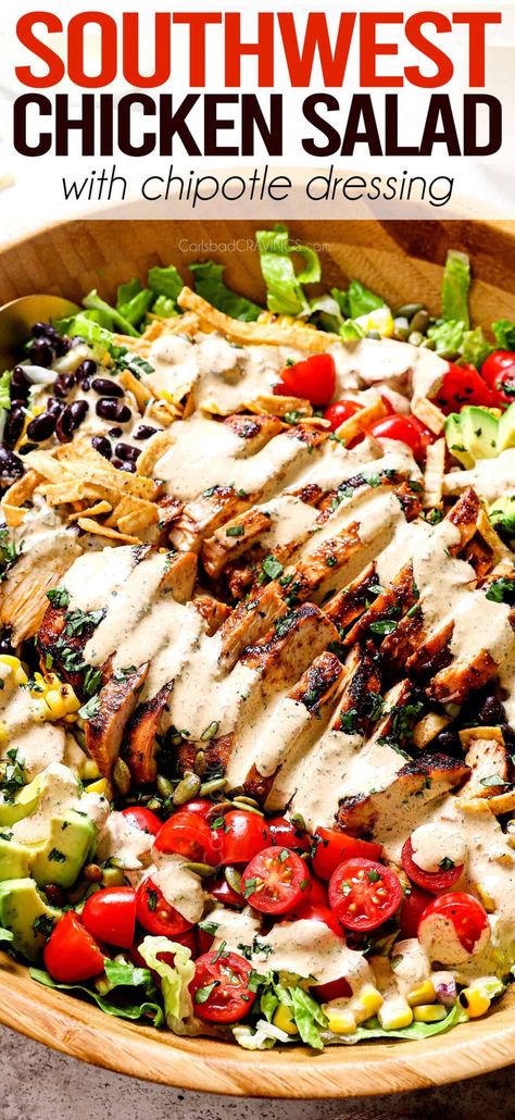 Southwest Chicken Salad Recipe - Carlsbad Cravings Southwest Salad Recipe, Chipotle Ranch Dressing, Chipotle Dressing, Southwest Chicken Salad, Southwest Salad, Southwestern Chicken, Chili Lime Chicken, Chipotle Ranch, Bbq Chicken Salad