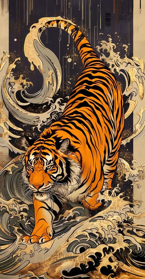 Art Tigre, Japanese Tiger, Tiger Tattoo Design, Japanese Pop Art, Tiger Wallpaper, Japanese Art Prints, Tiger Art, Japanese Tattoo Art, Tiger Tattoo