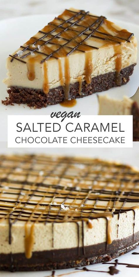 Caramel Chocolate Cheesecake, Vegan Salted Caramel, Cheesecake Vegan, Vegan Cheesecake Recipe, Postre Keto, Cheesecake Chocolate, Vegan Cheesecake, Caramel Cheesecake, Salted Caramel Chocolate