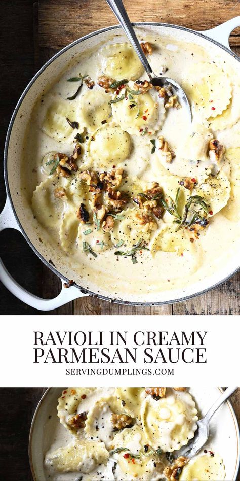 Unique Ravioli Filling, Ravioli Sauce Recipe, Dumpling Recipes, Ravioli Sauce, Pasta Bakes, Creamy Parmesan Sauce, Parmesan Cream Sauce, Homemade Ravioli, Ravioli Recipe