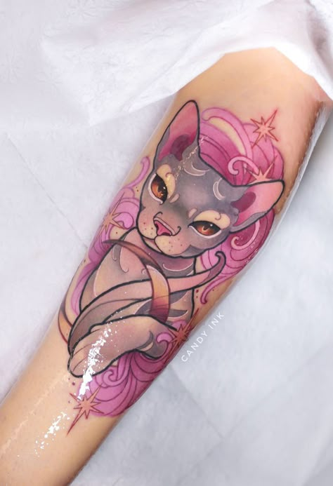 Isa Neo Traditional Cat Tattoo, Neo Traditional Cat, Traditional Cat Tattoo, Kawaii Tattoo, Cat Tattoo Designs, Tatuaje A Color, Traditional Tattoo Art, Tattoo Flash Art, New Traditional