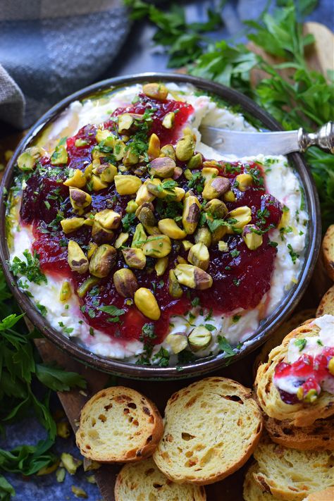 Cranberry Whipped Feta Dip Cranberry Whipped Feta, Pistachio Dip, Toasted Chickpeas, Cranberry Dip, Perfect Charcuterie Board, Whipped Feta Dip, Homemade Dips, No Cook Appetizers, Thanksgiving 2024