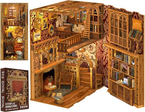 Ghibli Crafts, Studio Ghibli Crafts, Dollhouse Bookshelf, Diy Book Nook, Book Nook Kit, Bookshelf Art, Warm Fireplace, 3d Wooden Puzzle, Oil Painting Frames