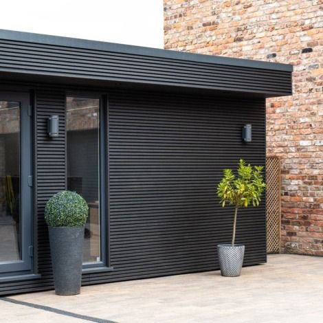 Slatted Composite Cladding Boards UK (Shadow Gap Cladding) - Piranha Composite Solutions Black Composite Cladding Exterior, Composite Cladding Exterior Uk, Black Cladding Exterior, Aluminum Cladding Exterior, Composite Cladding Exterior, Garden Cladding, Wall Cladding Exterior Ideas, Exterior Stone Wall Cladding, External Wall Cladding