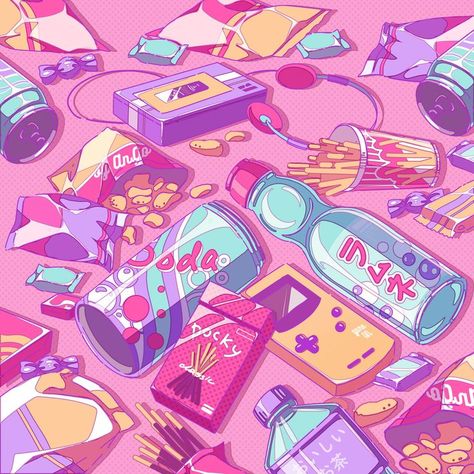 The kawaii punk design with Japanese soda drinks, ramune, chocolate pocku sticks, and many more food . This design is available in my Redbubble shop. //cuteshop// kawaiishop // Japaneseshop // animeshop// #cartoonstyle #animestyle #weeb #weeaboo #otaku #Japanese #Japan #foodanddrinks #cuteart #kawaii #anime #manga #vaporwave #lofi #restro #vintage Ramune Soda Aesthetic, Vending Machine Of Love, Foods Drawing, Vtuber Aesthetic, Soda Aesthetic, Japanese Soda, Ramune Soda, Twitch Vtuber, Webcore Aesthetic