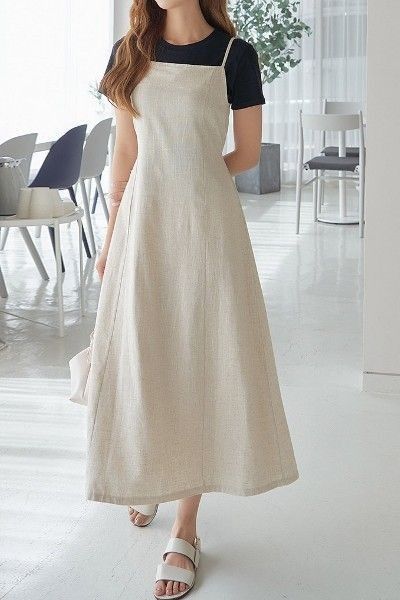 Korean Fashion Long Dress, Cotan Dress Idea, Korean Dress Casual Summer, Korean Dresses Casual, Korean Fashion Dress Casual Outfit Women, Korean Dress Outfit Casual, Korean Cute Dress Outfit, Korean Dress Ideas, Korean Dress Outfit