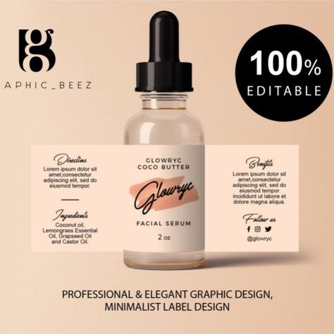 I will do your sleek and minimalist product label design Cosmetic Labels Design, Beauty Products Labels, Diy Serum, Essential Oil Labels, Beauty Branding, Cosmetic Labels, Ingredient Labels, 타이포그래피 포스터 디자인, Cosmetic Packaging Design