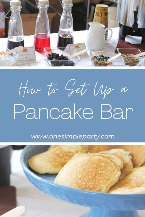 Pancakes For A Party, Pancake Bar Wedding, Late Night Breakfast Party, Pancake Table Setup, Pancakes Bar Ideas, Keep Pancakes Warm For A Crowd, Pancake Bar Ideas Kids, Pancake Bar Party, Classroom Pancake Party