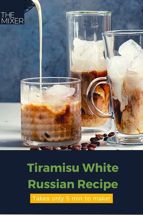 100% your new favorite dessert drink! This Italian-inspired cocktail blends the best of rich coffee liqueur, fruity rum, and fluffy whipped cream to create the Tiramisu White Russian. Tiramisu White Russian Cocktail, Tiramisu White Russian, Milk Punch Recipe, White Russian Drink, White Russian Recipe, Make Tiramisu, How To Make Tiramisu, After Dinner Cocktails, White Russian Recipes