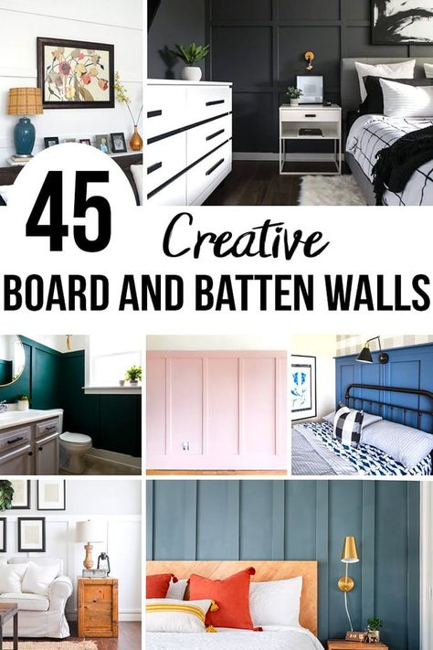 Easy and Creative DIY board and batten wall ideas to inspire you! These are perfect for any room - entryway, bedroom, living room and can be used for any style - modern or farmhouse! #wainscoting #boardandbatten #boardandbattenwall #accentwall #anikasdiylife Bedroom Statement Wall Ideas, Farmhouse Wainscoting, Board And Batten Wall Ideas, Batten Wall Ideas, Batten Walls, Awesome Woodworking Ideas, Batten Wall, Board Batten, Board And Batten Wall